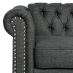 Linen Chesterfield Sofa | Button Tufted, Nailhead Trim, Solid Wood Legs, Living Room