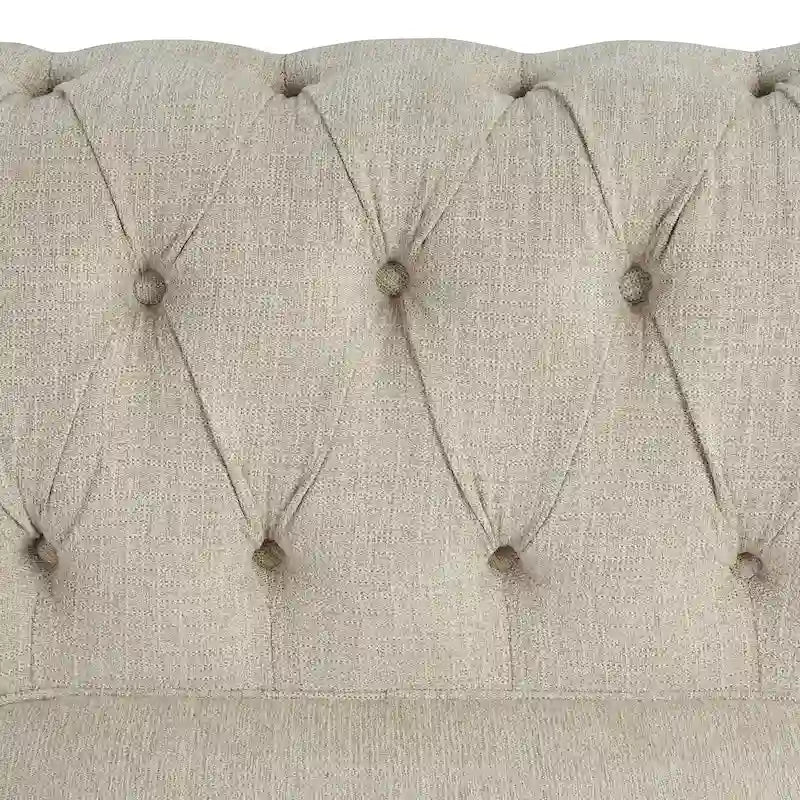Linen Chesterfield Sofa | Button Tufted, Nailhead Trim, Solid Wood Legs, Living Room