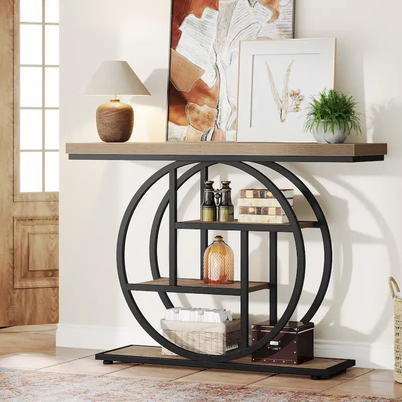 Console Table for Entryway, Industrial 4-Tier Sofa Table Behind Couch