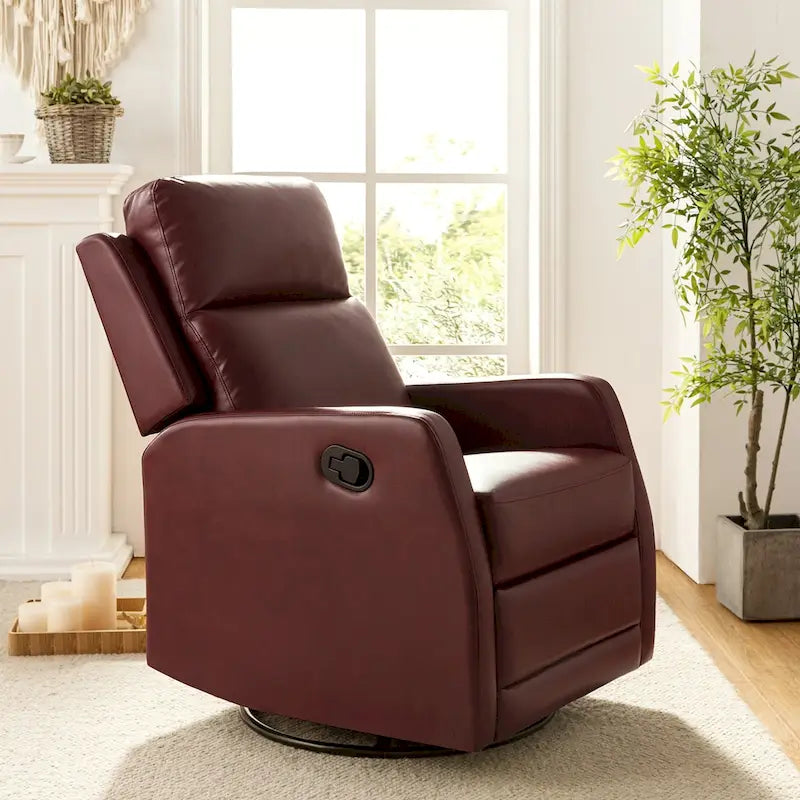 Modern Faux Leather Wingback Swivel Recliner | Push-Back 150° Recline | Living Room Chair