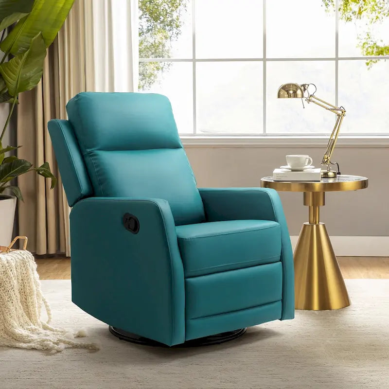 Modern Faux Leather Wingback Swivel Recliner | Push-Back 150° Recline | Living Room Chair