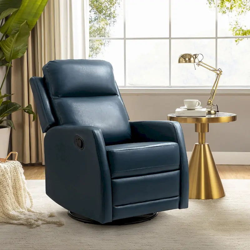 Modern Faux Leather Wingback Swivel Recliner | Push-Back 150° Recline | Living Room Chair