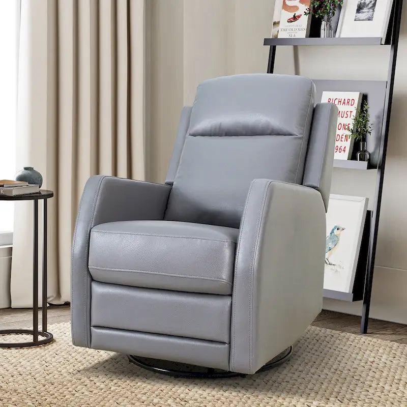 Modern Faux Leather Wingback Swivel Recliner | Push-Back 150° Recline | Living Room Chair