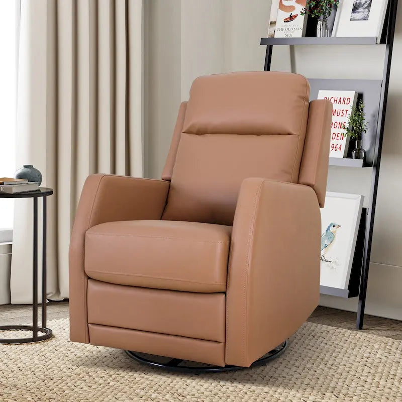 Modern Faux Leather Wingback Swivel Recliner | Push-Back 150° Recline | Living Room Chair
