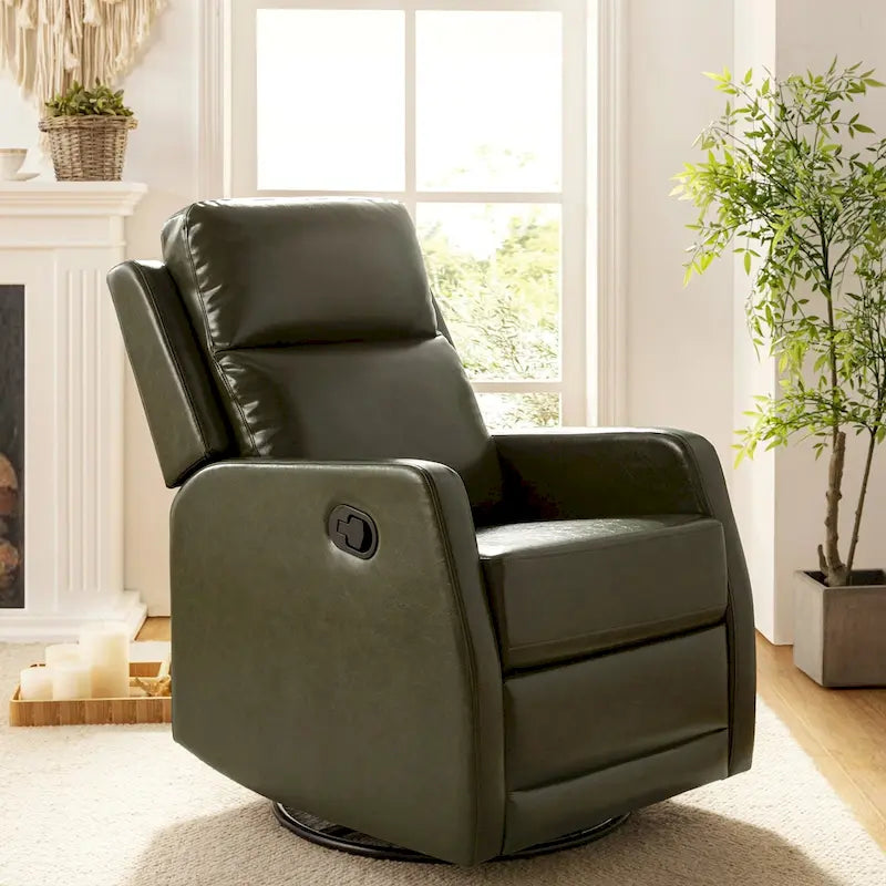 Modern Faux Leather Wingback Swivel Recliner | Push-Back 150° Recline | Living Room Chair