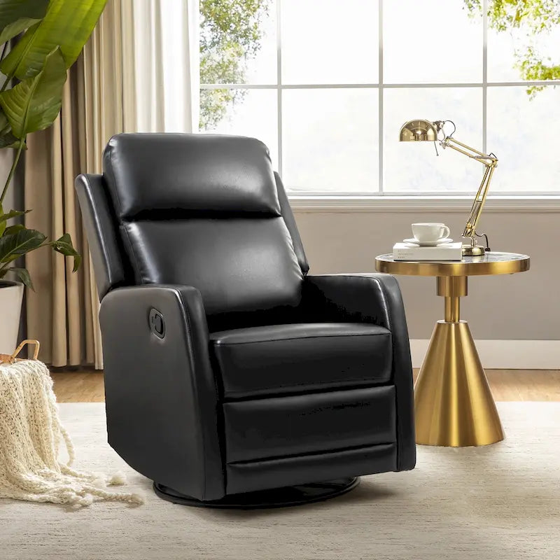 Modern Faux Leather Wingback Swivel Recliner | Push-Back 150° Recline | Living Room Chair