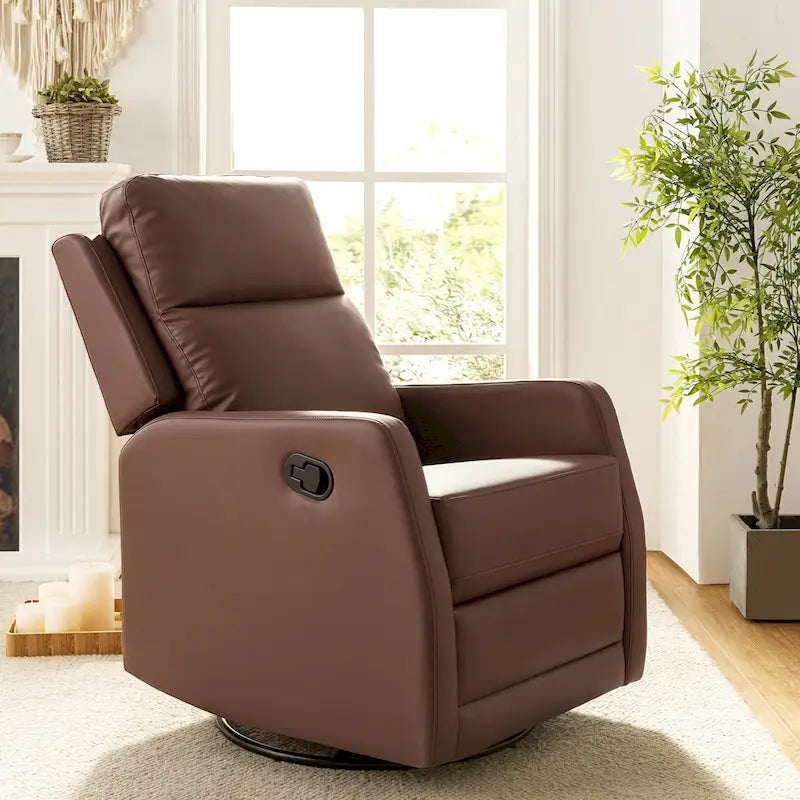 Modern Faux Leather Wingback Swivel Recliner | Push-Back 150° Recline | Living Room Chair
