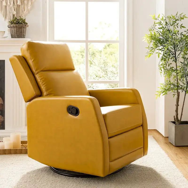 Modern Faux Leather Wingback Swivel Recliner | Push-Back 150° Recline | Living Room Chair