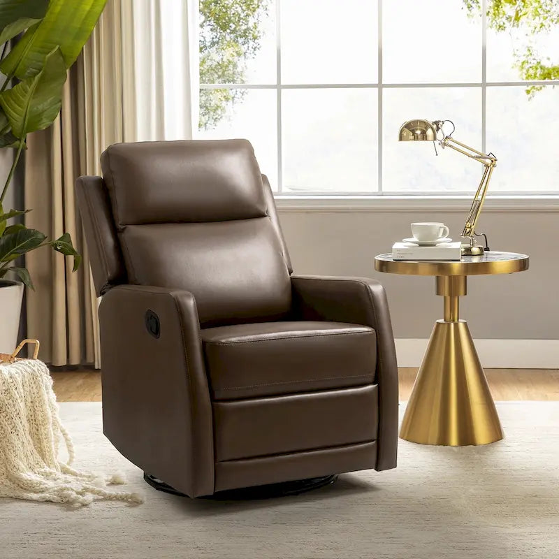 Modern Faux Leather Wingback Swivel Recliner | Push-Back 150° Recline | Living Room Chair