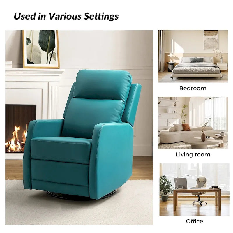 Modern Faux Leather Wingback Swivel Recliner | Push-Back 150° Recline | Living Room Chair