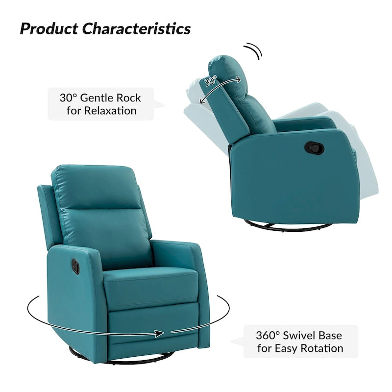 Modern Faux Leather Wingback Swivel Recliner | Push-Back 150° Recline | Living Room Chair