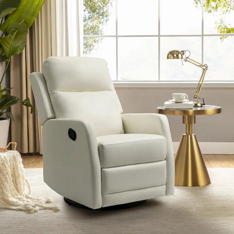 Modern Faux Leather Wingback Swivel Recliner | Push-Back 150° Recline | Living Room Chair