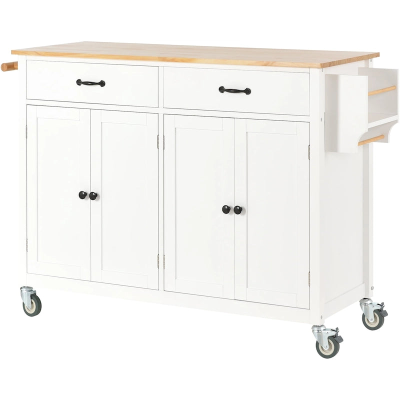 Kitchen Island Cart with Solid Wood Top and Locking Wheels