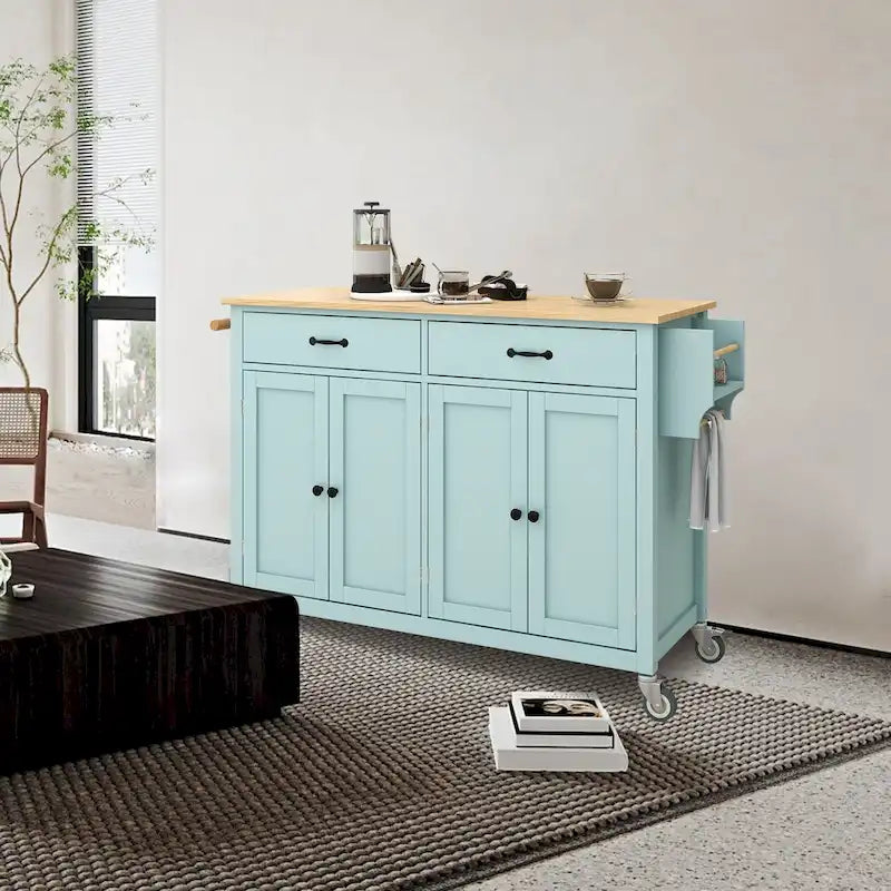 Kitchen Island Cart with Solid Wood Top and Locking Wheels