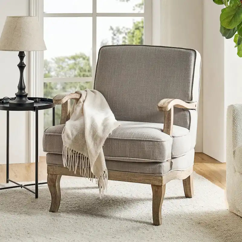 Farmhouse Upholstered Armchair | Polyester Fabric, Comfortable Backrest & Cushion, Living Room