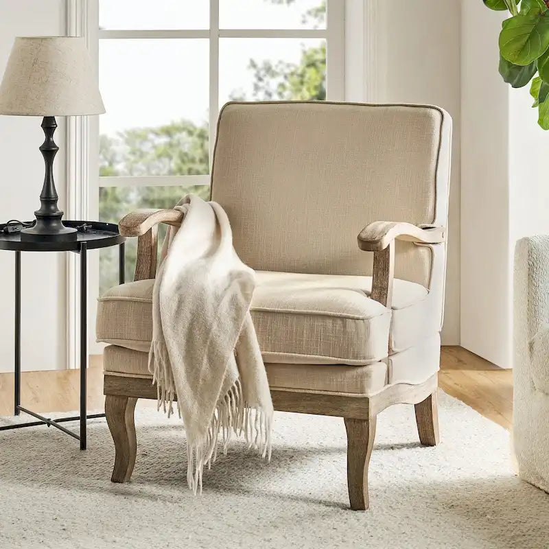 Farmhouse Upholstered Armchair | Polyester Fabric, Comfortable Backrest & Cushion, Living Room