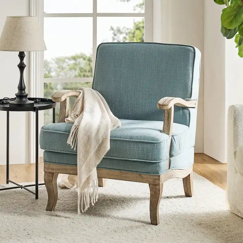 Farmhouse Upholstered Armchair | Polyester Fabric, Comfortable Backrest & Cushion, Living Room