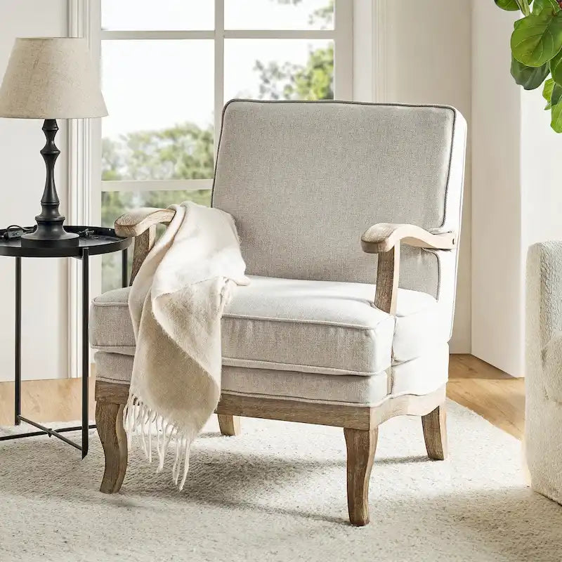 Farmhouse Upholstered Armchair | Polyester Fabric, Comfortable Backrest & Cushion, Living Room