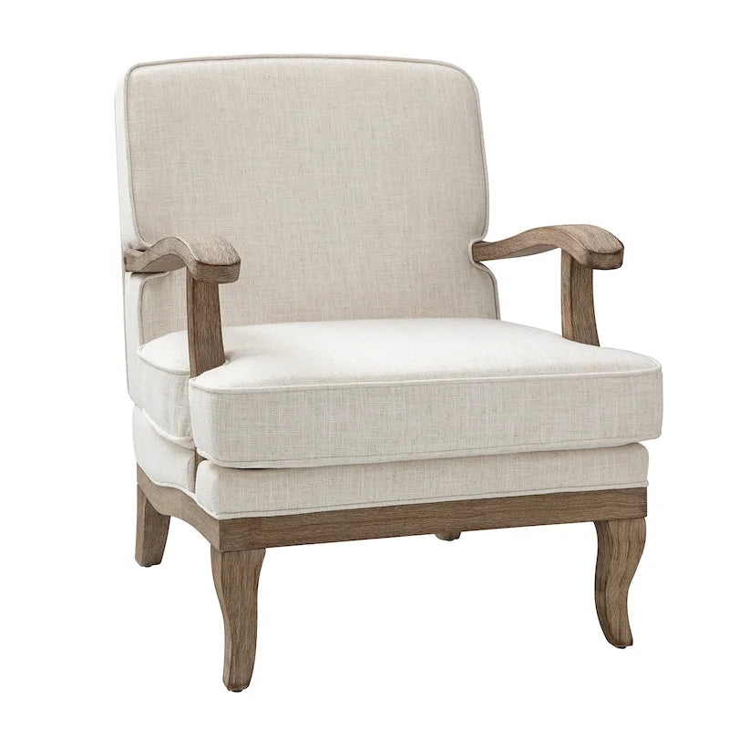 Farmhouse Upholstered Armchair | Polyester Fabric, Comfortable Backrest & Cushion, Living Room