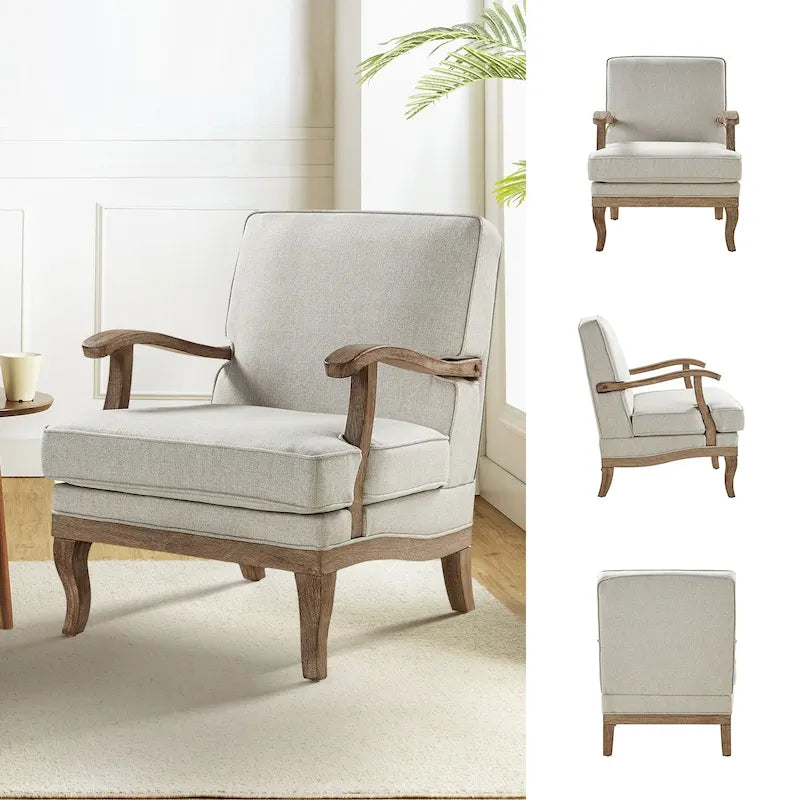 Farmhouse Upholstered Armchair | Polyester Fabric, Comfortable Backrest & Cushion, Living Room