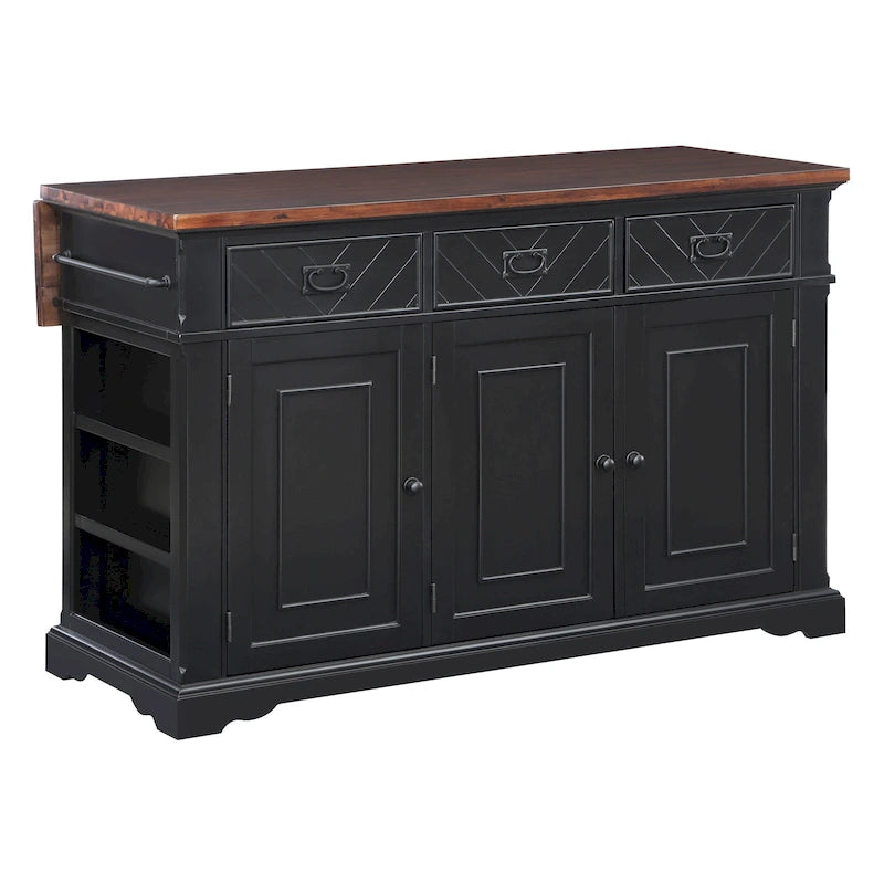 Farmhouse Kitchen Island with 3 Drawers, 3 Doors, Spice Rack & Sheet Pan Storage | Wood