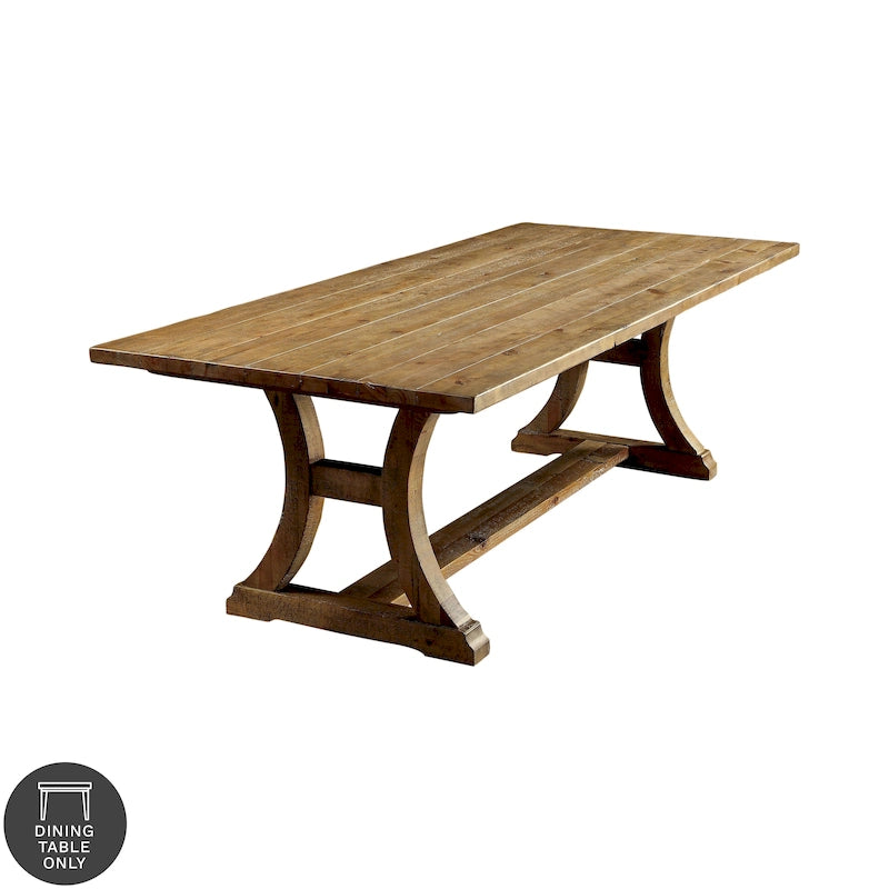 Rustic Pine Solid Wood Dining Table | Trestle Base | C-Shaped Legs | Extendable up to 96"