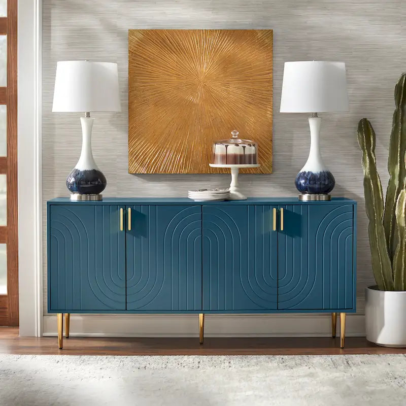 Mid-Century Modern 4-Door Sideboard Buffet | Wood Legs, Storage Cabinet, Dining & Living Room