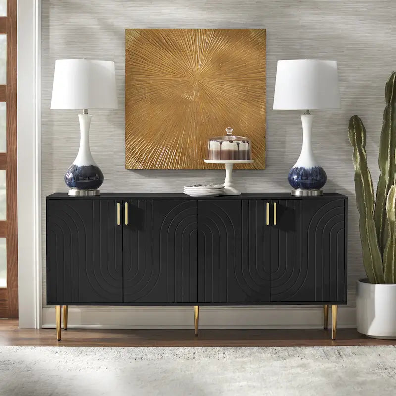 Mid-Century Modern 4-Door Sideboard Buffet | Wood Legs, Storage Cabinet, Dining & Living Room