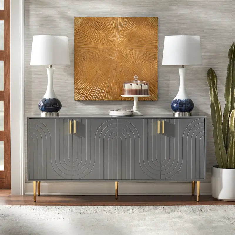 Mid-Century Modern 4-Door Sideboard Buffet | Wood Legs, Storage Cabinet, Dining & Living Room