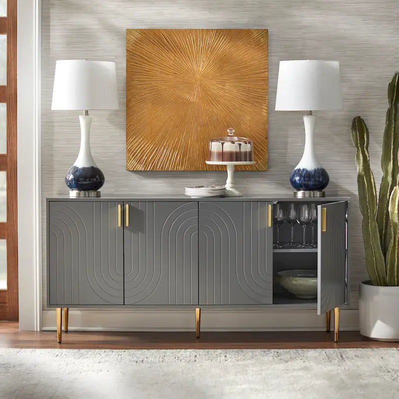 Mid-Century Modern 4-Door Sideboard Buffet | Wood Legs, Storage Cabinet, Dining & Living Room