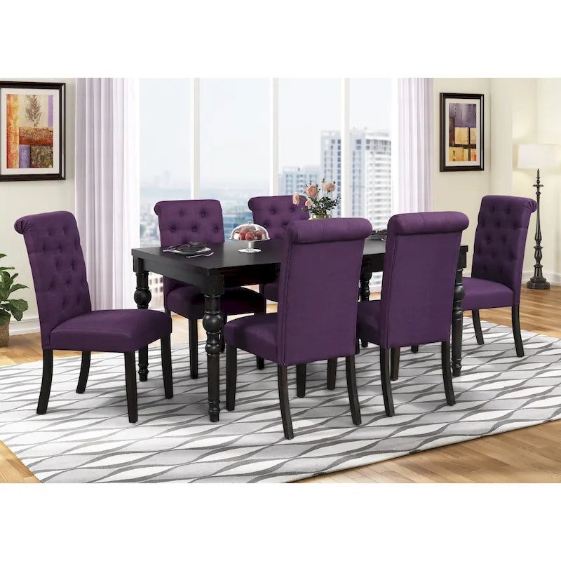 7-Piece Wood Dining Set | Dark Wash Finish, Turned Legs, Table & 6 Chairs, Kitchen & Dining Room