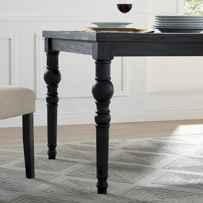 7-Piece Wood Dining Set | Dark Wash Finish, Turned Legs, Table & 6 Chairs, Kitchen & Dining Room