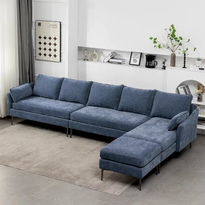U Shaped 6-seat Sectional Sofa Couch, Reversible Sleeper in Modern Chenille Design, with Chaise Lounge and Ottoman