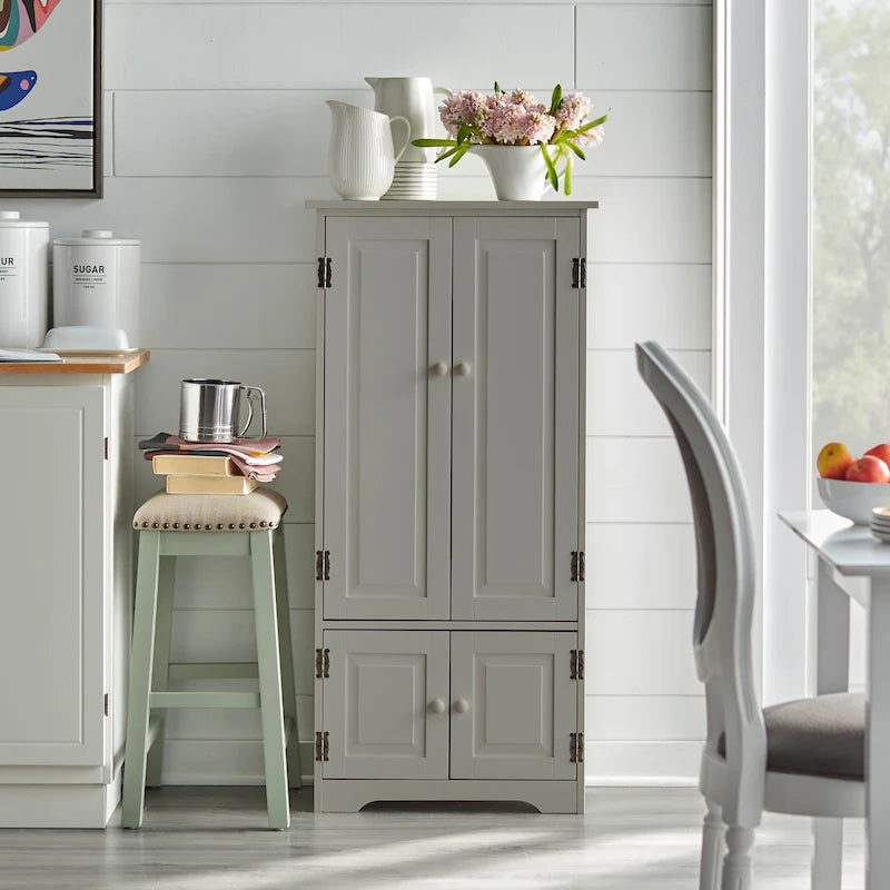Tall Pantry Storage Cabinet with Adjustable Shelves | 2 Fixed + 2 Adjustable Shelves | Kitchen
