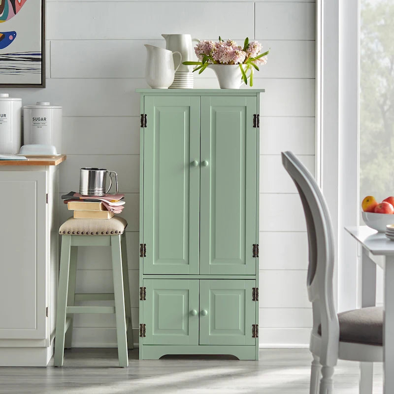 Tall Pantry Storage Cabinet with Adjustable Shelves | 2 Fixed + 2 Adjustable Shelves | Kitchen