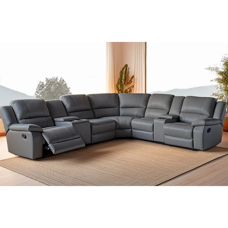 108 W Modern Contemporary Faux Leather 7 Piece Sectional Recliners
