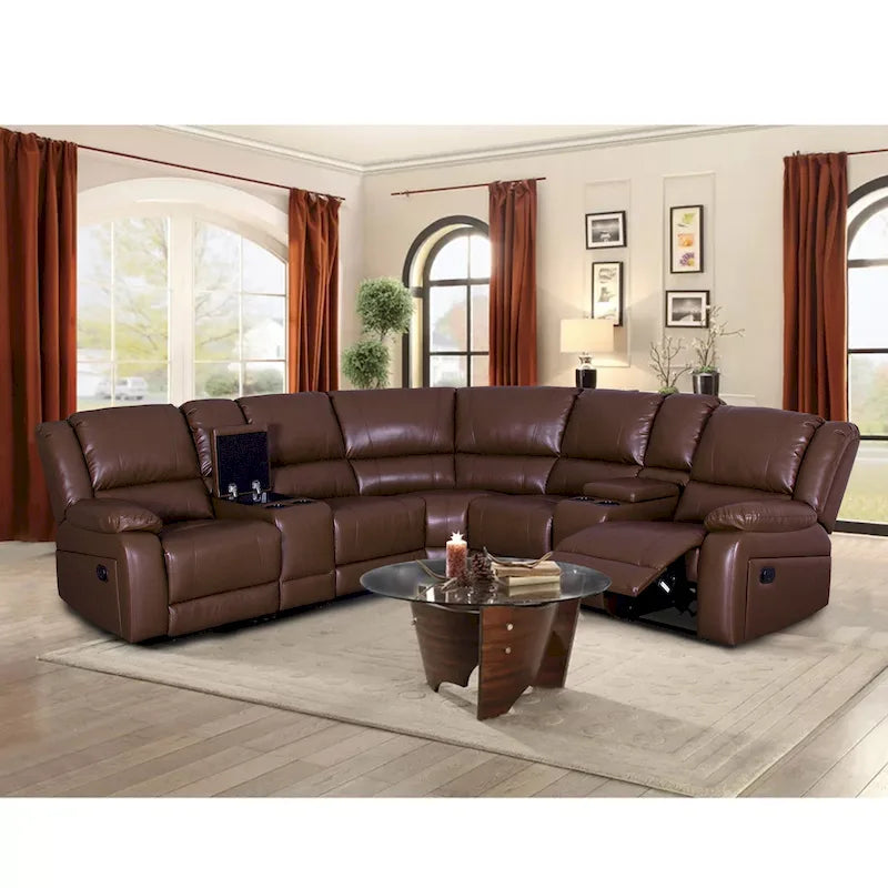 108 W Modern Contemporary Faux Leather 7 Piece Sectional Recliners