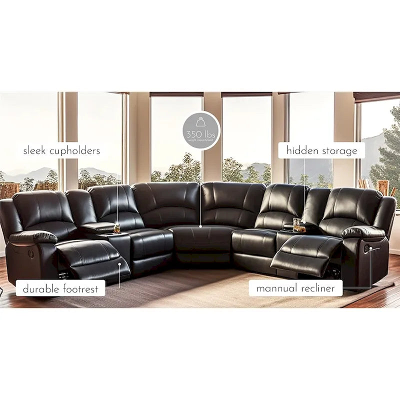 108 W Modern Contemporary Faux Leather 7 Piece Sectional Recliners