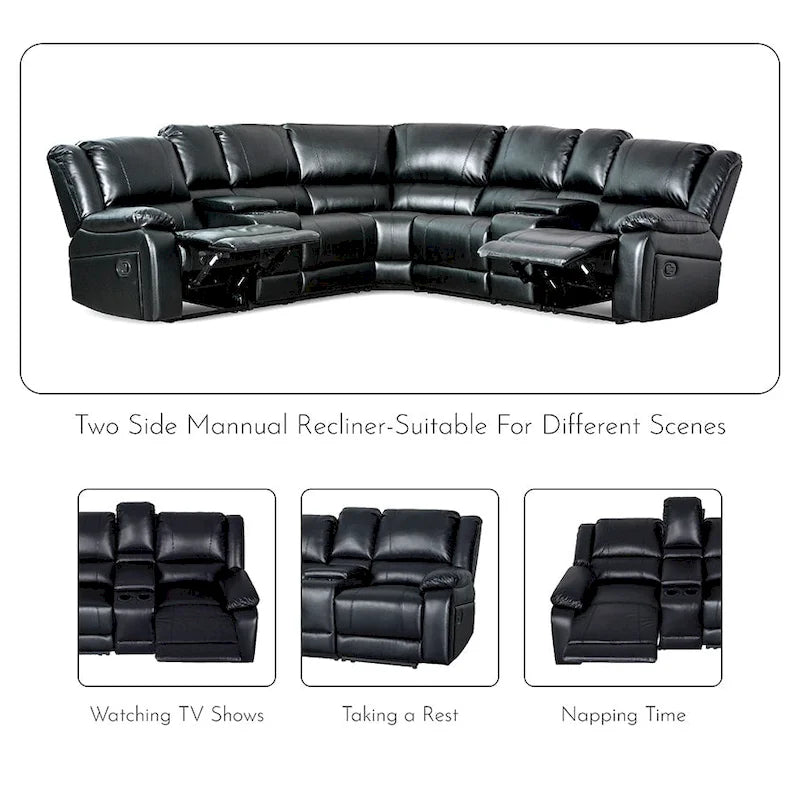 108 W Modern Contemporary Faux Leather 7 Piece Sectional Recliners