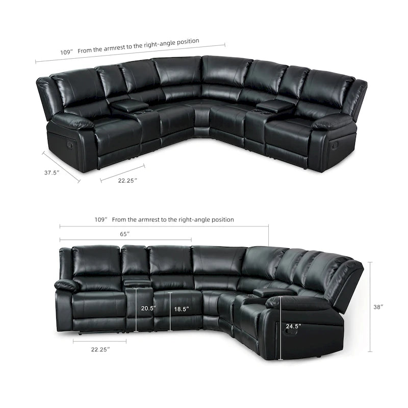 108 W Modern Contemporary Faux Leather 7 Piece Sectional Recliners