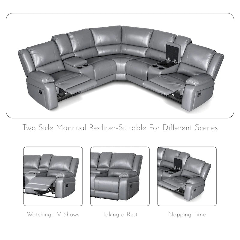 108 W Modern Contemporary Faux Leather 7 Piece Sectional Recliners