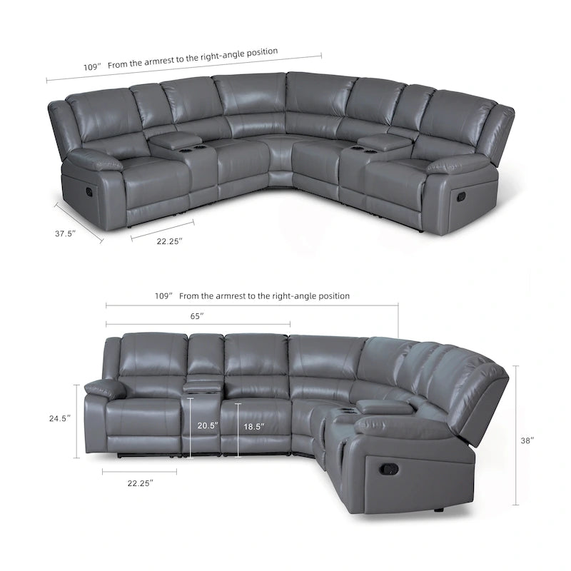 108 W Modern Contemporary Faux Leather 7 Piece Sectional Recliners
