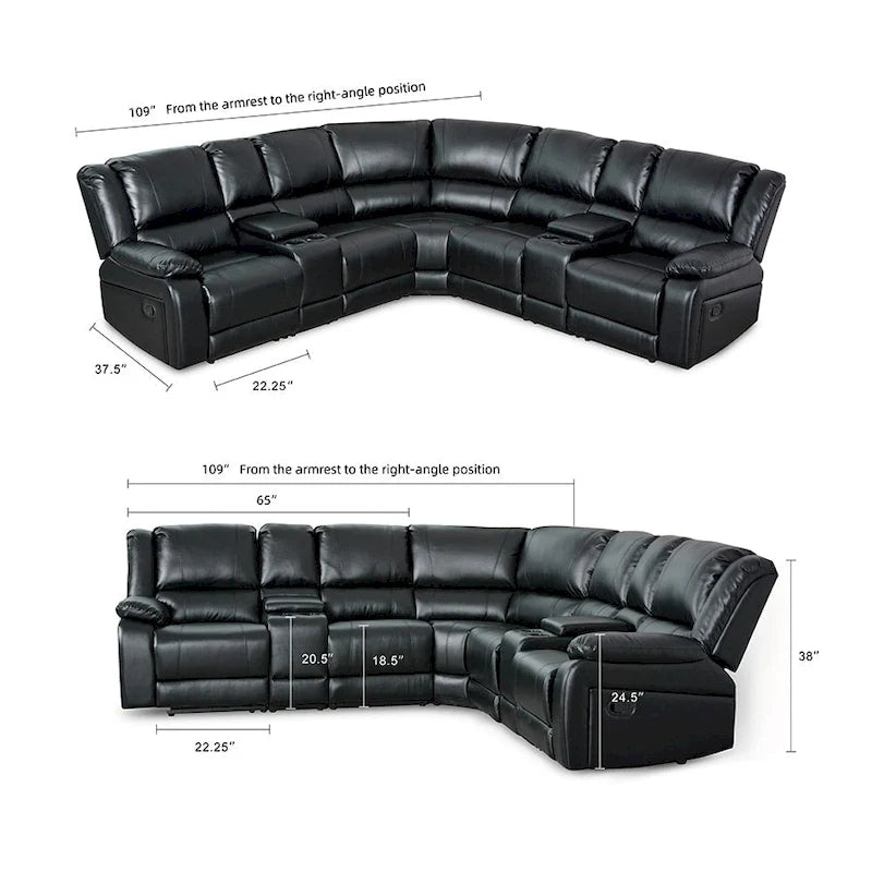 108 W Modern Contemporary Faux Leather 7 Piece Sectional Recliners