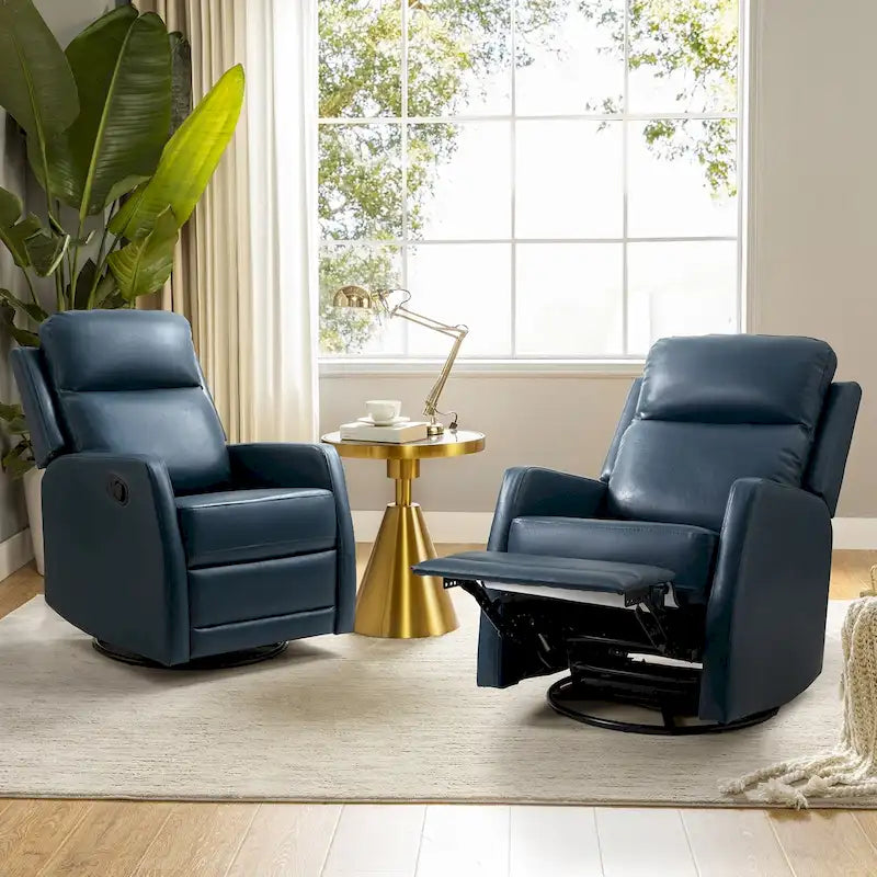 Modern Faux Leather Manual Rocking Swivel Recliner with Wingback Set of 2