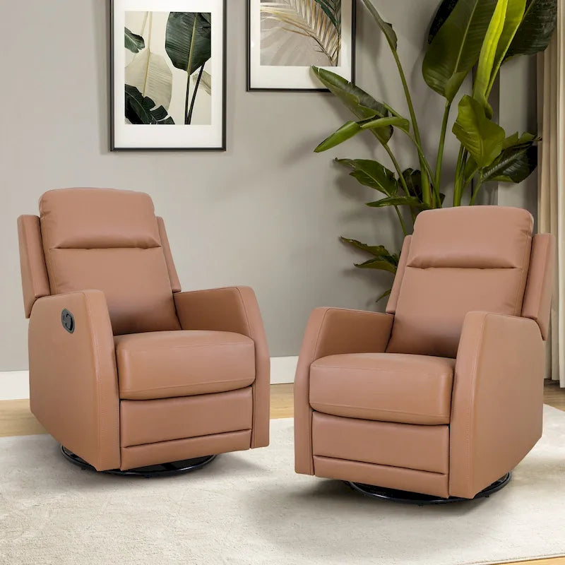 Modern Faux Leather Manual Rocking Swivel Recliner with Wingback Set of 2