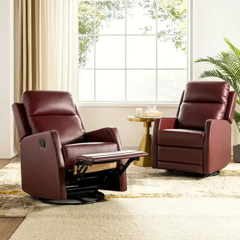 Modern Faux Leather Manual Rocking Swivel Recliner with Wingback Set of 2