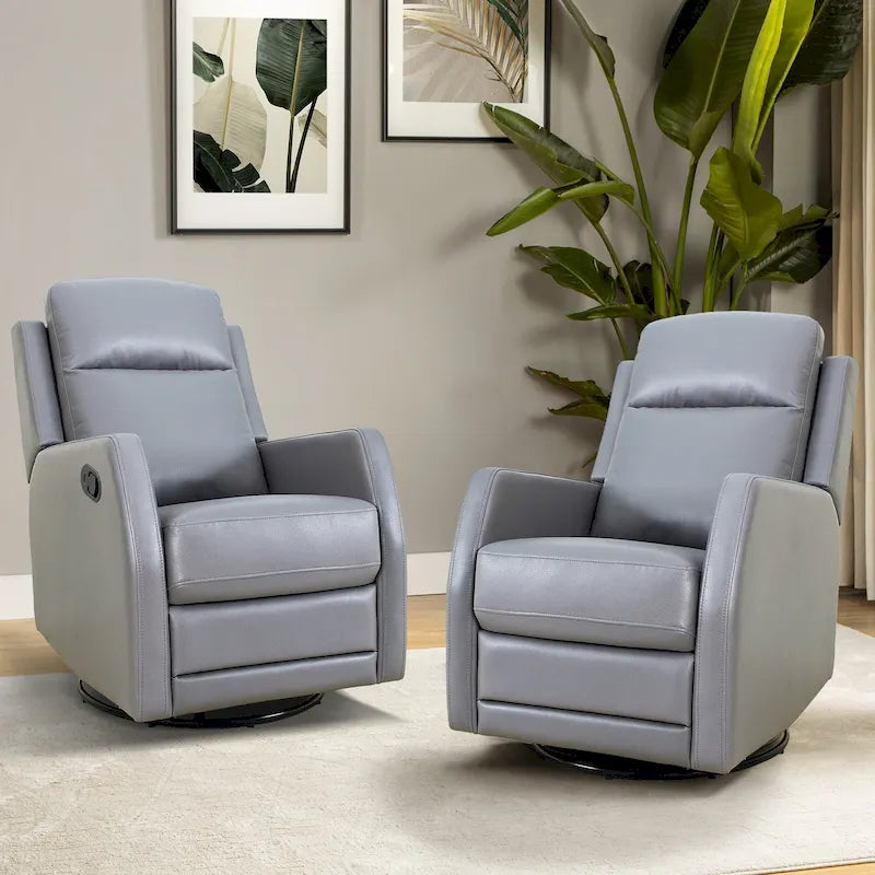 Modern Faux Leather Manual Rocking Swivel Recliner with Wingback Set of 2