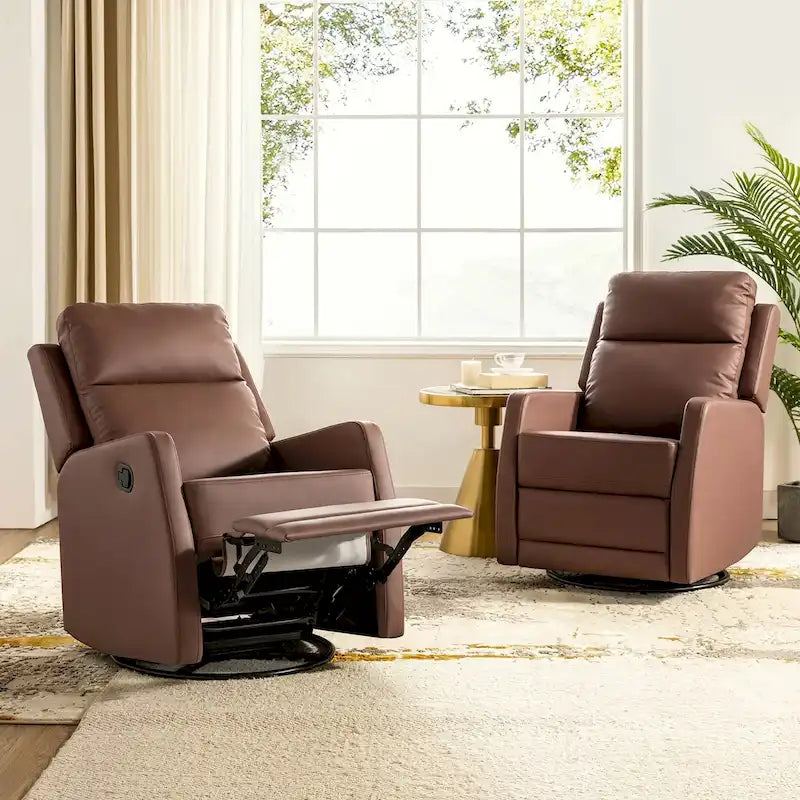 Modern Faux Leather Manual Rocking Swivel Recliner with Wingback Set of 2