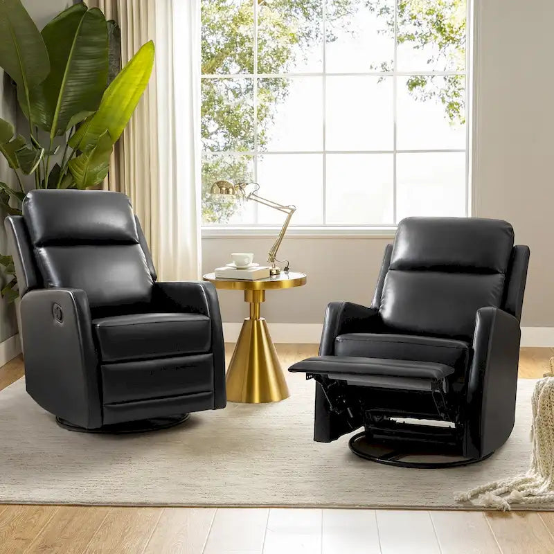 Modern Faux Leather Manual Rocking Swivel Recliner with Wingback Set of 2