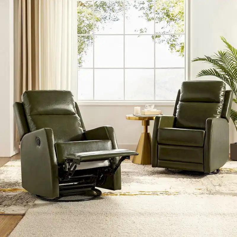 Modern Faux Leather Manual Rocking Swivel Recliner with Wingback Set of 2